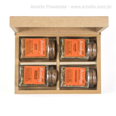 Kit 4 Potes Bombay na caixa de MDF