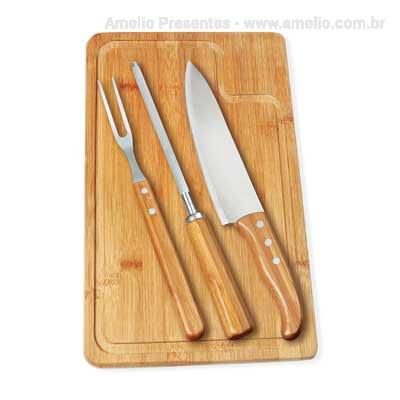 Kit Churrasco 4 peças c/ tábua - Bambu
