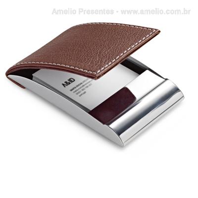 Porta Cartão Couro e Metal