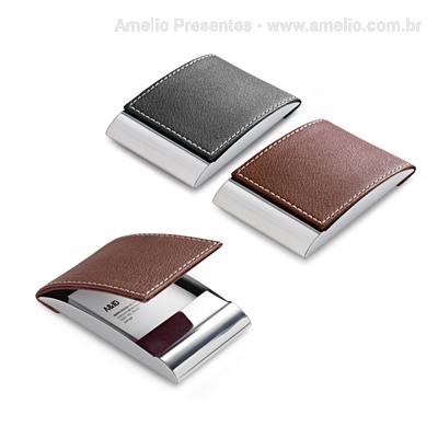 Porta Cartão Couro e Metal