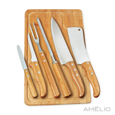 Conj. para Churrasco em Bambu/Inox - 7 Pçs
