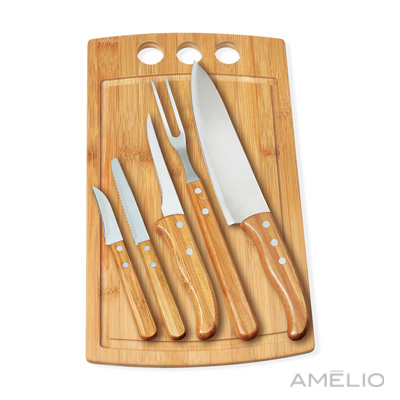 Kit Churrasco/Cozinha em Bambu/Inox 