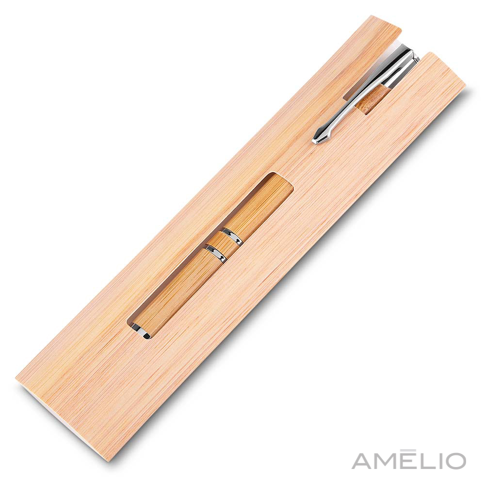 Caneta de bambu com estojo
