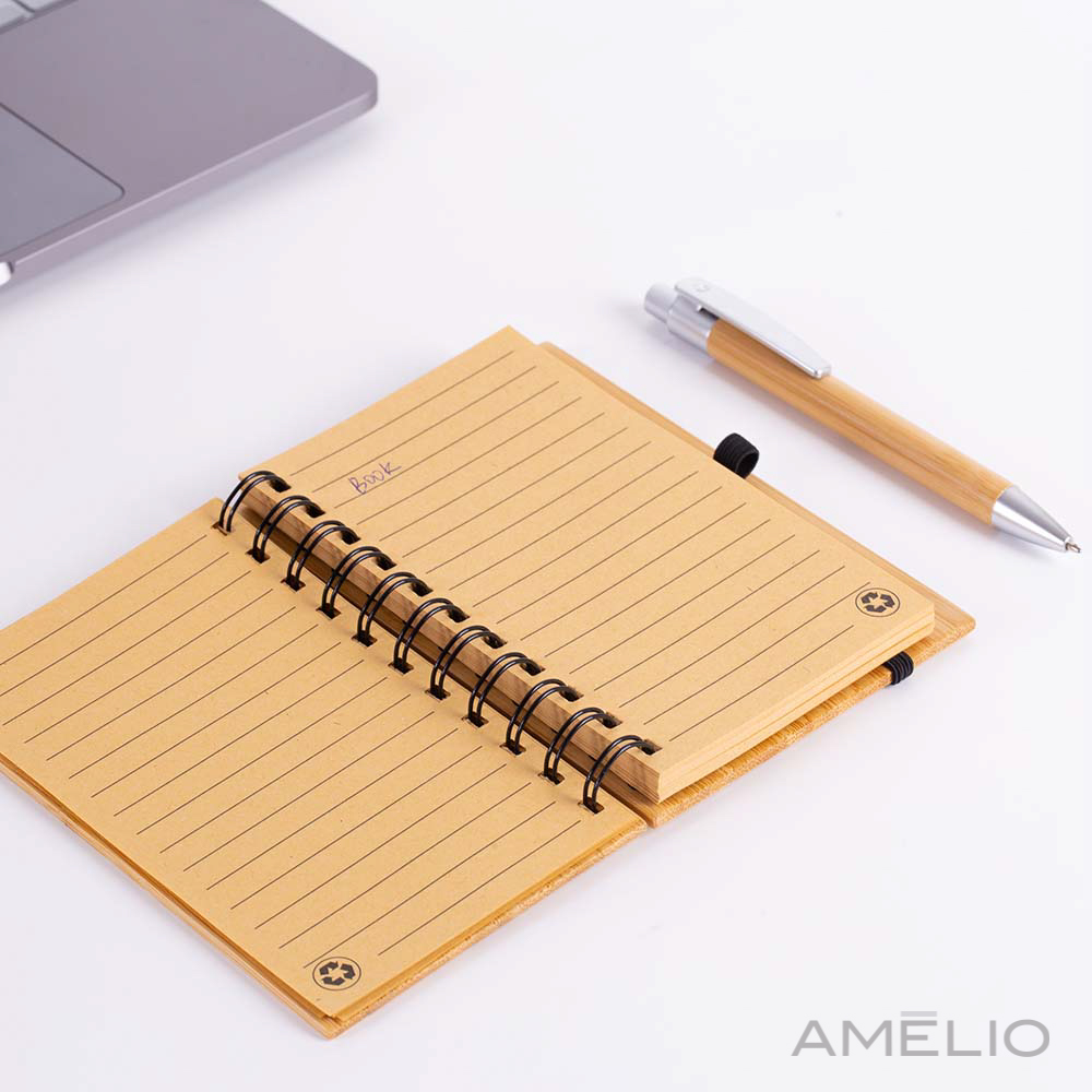 Caderno com caneta bambu