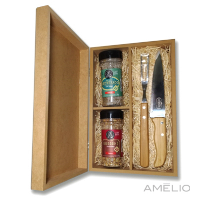 Kit Churrasco com Temperos na caixa de MDF