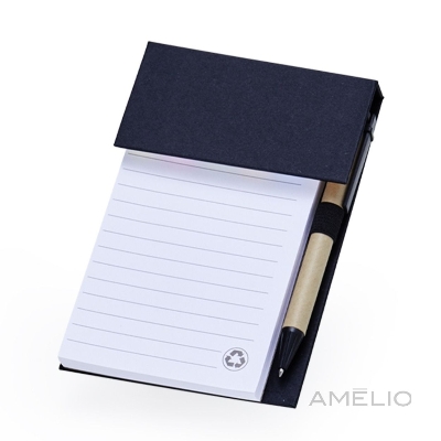 Bloco de anotações com autoadesivos e caneta