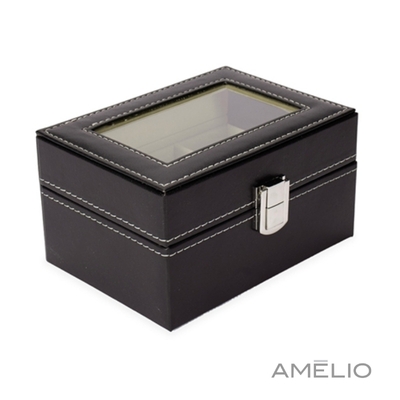 Porta-relógios com acabamento em couro sintético