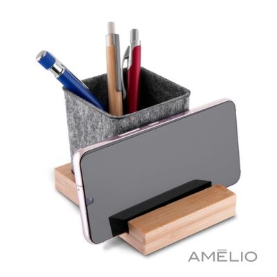 Porta objetos/smartphone em feltro e bambu
